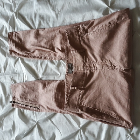 Helmut Lang Sz 0 Slub Twill Cropped Blush Pink Skinny Zip Ankle Flax Blend Pants - Picture 16 of 17